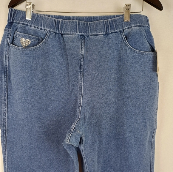 NWT Quacker Factory Dream Jeannes Straight Leg Pants Large Short Blue A292999 - Picture 2 of 9
